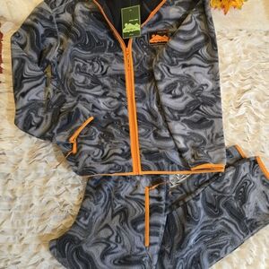 Eddie Bauer Women's Swirl Pattern Jacket & Pants Set - Gray and Orange